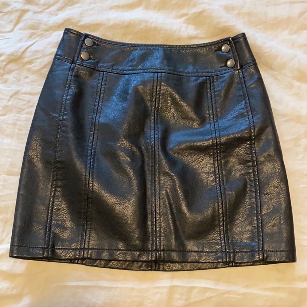 Free People Faux Black Leather Mini Skirt